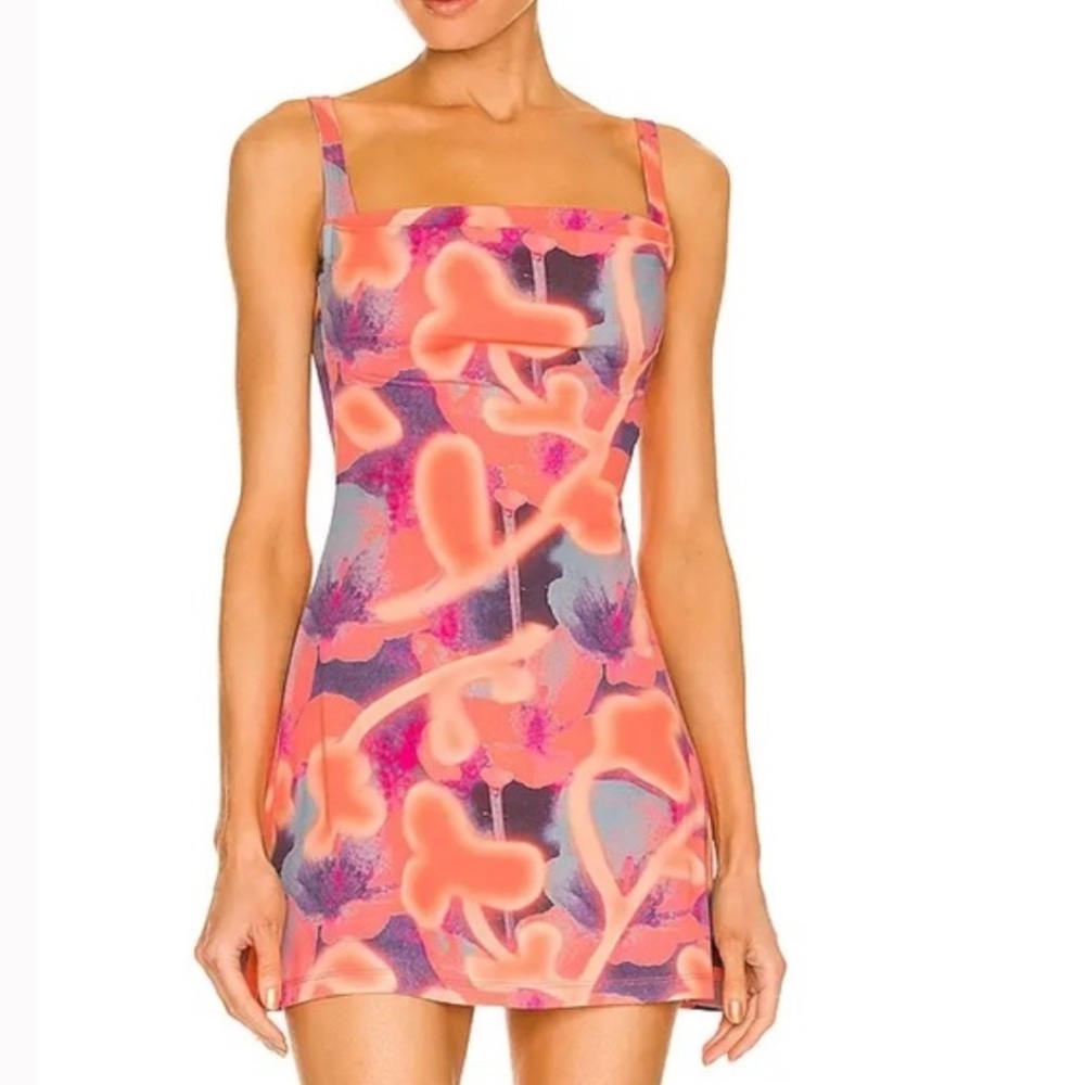 Miaou Ginger Dress in Neon Peach Floral
